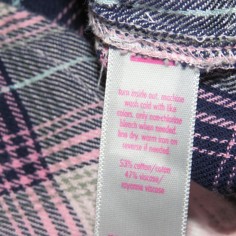 Justice Pink Perfectly Plaid Print Long Sleeve Girls Button Up Shirt - Picture 6 of 6